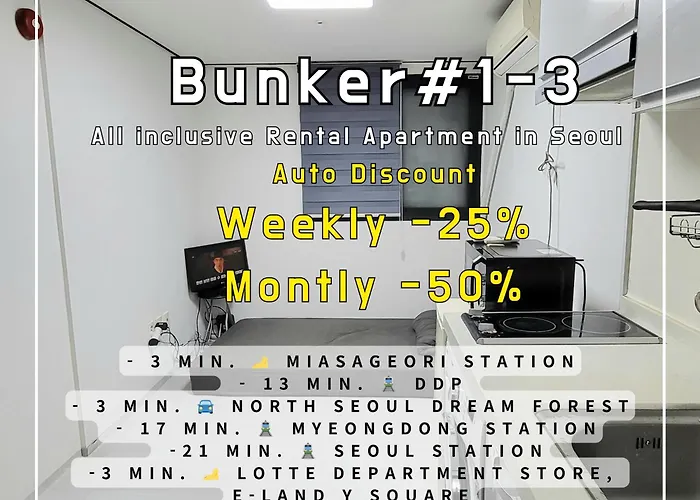 All-Inclusive Rental Apartment In Seoul #Bunker 1-3, Near Miasageori Station Line 4